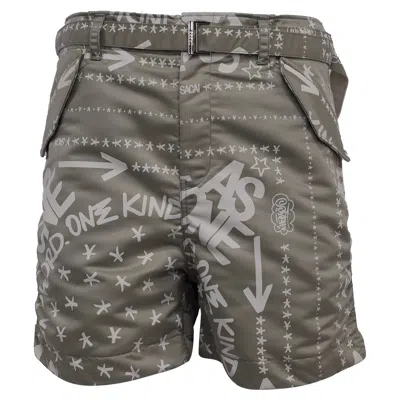Sacai Eric Haze Bandana Print Shorts In Khaki Green Nylon In Gray