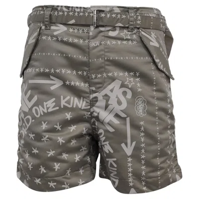 Pre-owned Sacai Eric Haze Bandana Print Shorts In Khaki Green Nylon