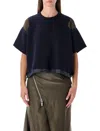 Sacai Oversized Technical Cotton T-shirt With Adjustable Drawstring Hem In Blue