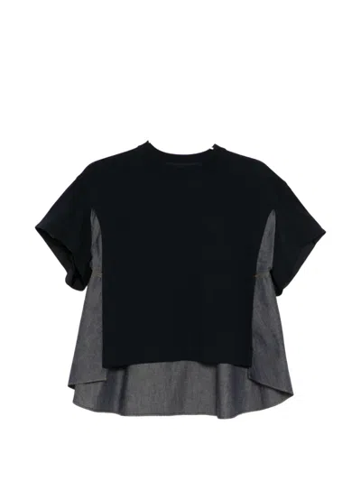 Sacai Exposed-seam Cotton T-shirt In Black