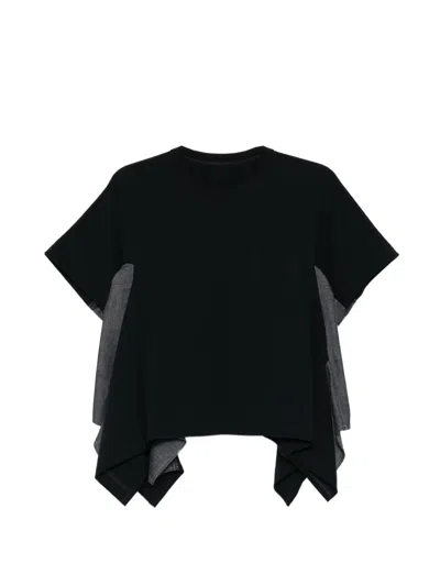 Sacai Exposed-seam Cotton T-shirt In Black