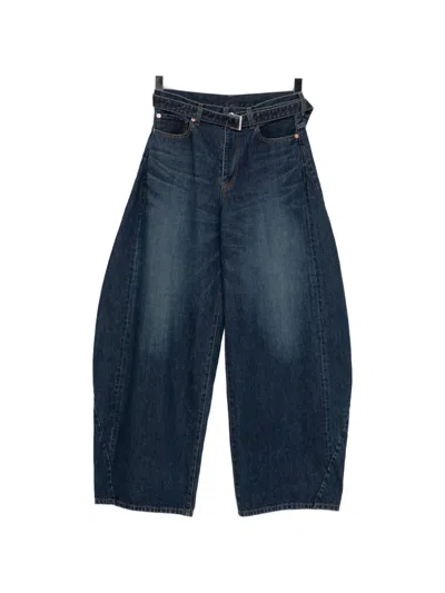 Sacai Exposed-seam Wide-leg Jeans In Blue