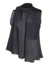 Sacai Back Pleated Sleeveless Shirt In Black