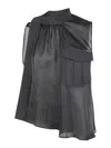 Sacai Back Pleated Sleeveless Shirt In Black