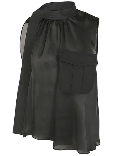 Sacai Back Pleated Sleeveless Shirt In Black