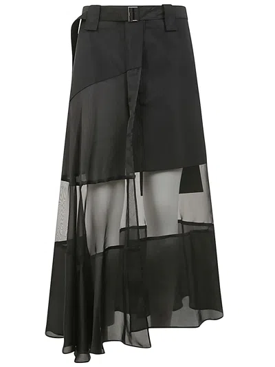 SACAI FABRIC COMBO SKIRT,24.07226 001 BLACK