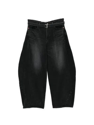 Sacai Faded Wide-leg Jeans In Black