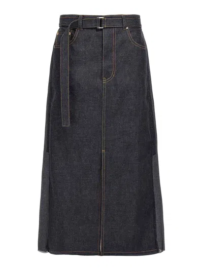 SACAI PLEATED DENIM SKIRT
