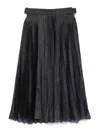 Sacai Pleated Grey Skirt With Denim And Soft Fabric Construction In Black