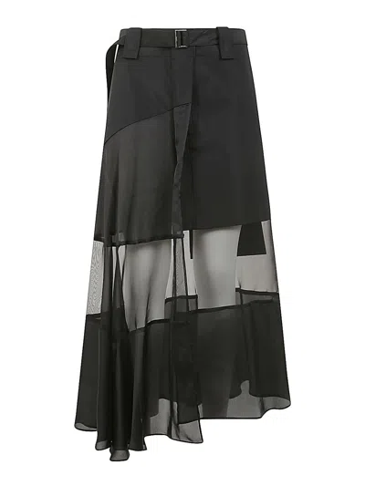 Sacai Fabric Combo Skirt In Black