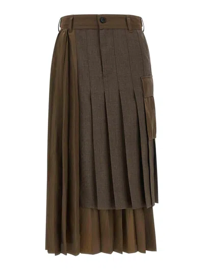 Sacai Falda Semilarga - Marrón