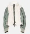 Sacai Faux Fur Paneled Bomber Jacket In White