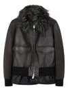 Sacai Faux Fur-collar Leather Jacket In Brown