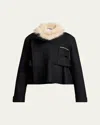 Sacai Faux-fur Collar Wool Utility Jacket In Black