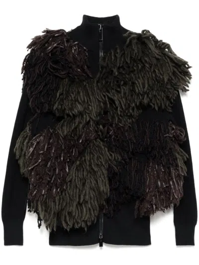 Sacai Faux-fur Embellishment Cardigan In Green