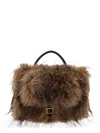 Sacai Mini Handbag With Faux Fur Texture In Brown