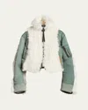 Sacai Faux Fur Paneled Bomber Jacket In Ecru X Khaki