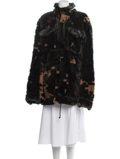Pre-owned Sacai Faux Fur Printed Coat In Black