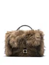 Sacai Mini Handbag With Faux Fur Texture In Brown