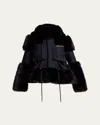 Sacai Faux-fur Trim Wool Utility Jacket In Black