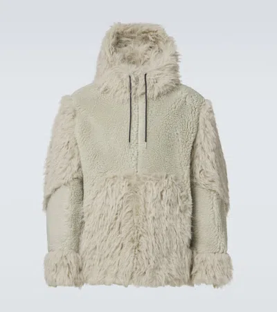 Sacai Faux Fur-trimmed Teddy Jacket In Neutro