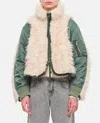 Sacai Faux Fur Paneled Bomber Jacket In Green