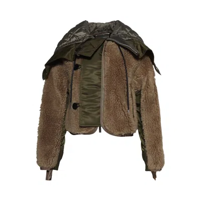 Pre-owned Sacai Faux Shearling Nylon Twill Blouson 'beige/olive' | Tan | Women's Size 1