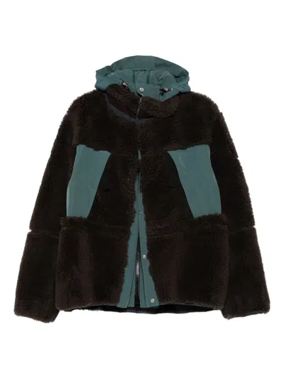 Sacai Faux-shearling Panelled Jacket In Green