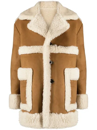 Sacai Faux Shearling Jacket In Brown