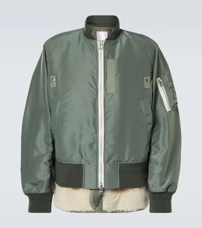 Sacai Faux Shearling-trimmed Bomber Jacket In Multi