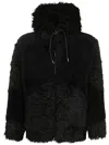 Sacai Black Faux-shearling X Faux-fur Hoodie In Black