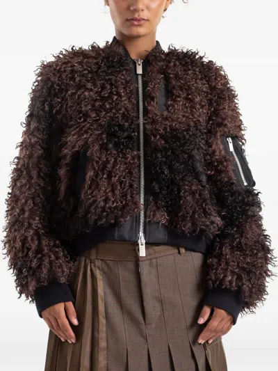 Sacai Faux-fur Panelled Jacket In Brown
