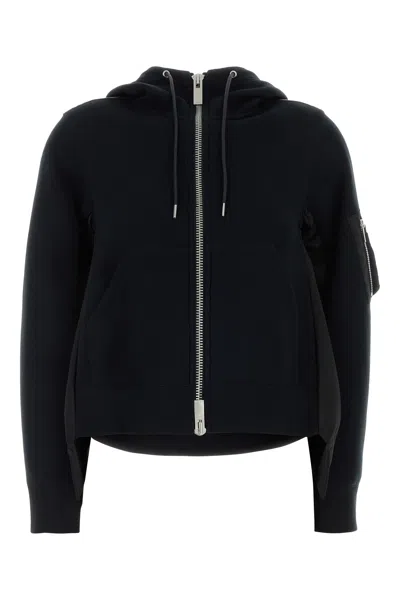 Sacai Black Cotton Blend And Nylon Sweatshirt