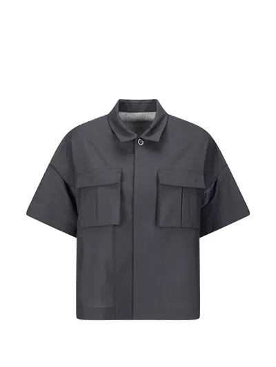 Sacai Flap-pocket Panelled Shirt In Gray