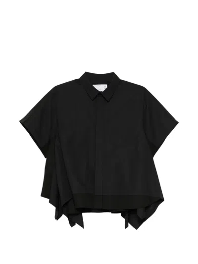 Sacai Flared Asymmetric Hem Shirt In Black