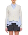 Sacai Flared Double Shirt Cardigan With Front Pockets In Weiss