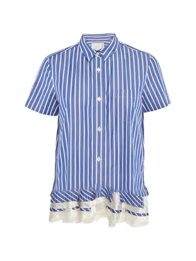 Pre-owned Sacai Flared Striped Top In Blue