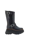 Sacai Leather Platform Boots With Vibram Sole In Black
