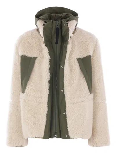 SACAI FLEECE-PANELED HOODED JACKET