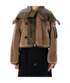 Sacai Cropped Fleece And Nylon Jacket In Black
