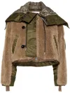 Sacai Cropped Fleece And Nylon Jacket In Green