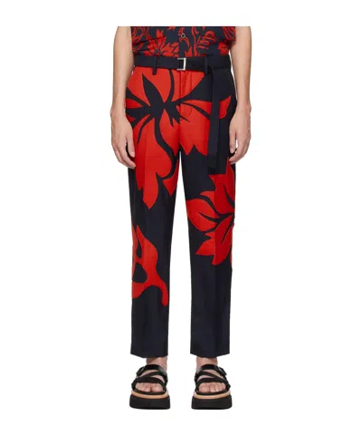 Sacai Floral Applique Casual Pants In Black
