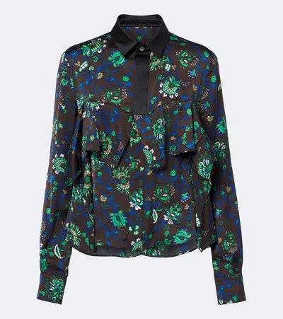 Sacai Floral Blouse In Brown