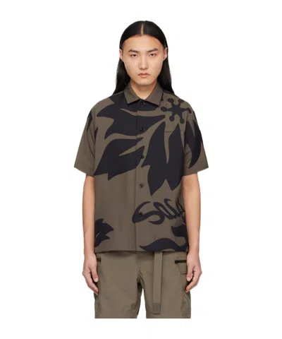 Sacai Floral Button-down Shirt In Brown