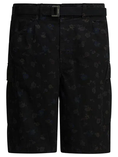 Sacai Floral Cargo Shorts In Black