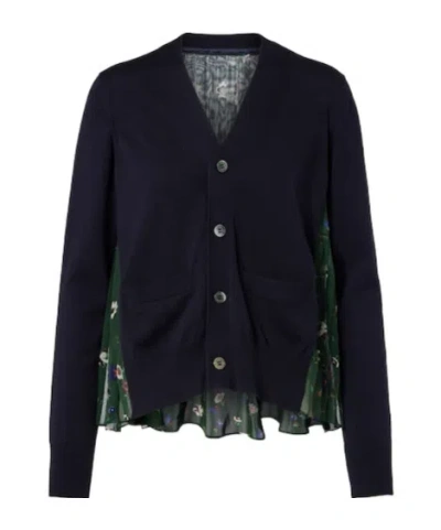 Sacai Floral Cotton Cardigan In Black