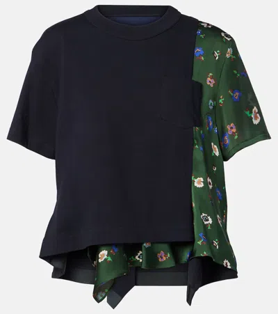 Sacai Floral Cotton Top In Multi