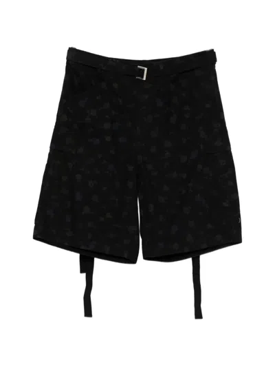 Sacai Floral-detail Belt Shorts In Black