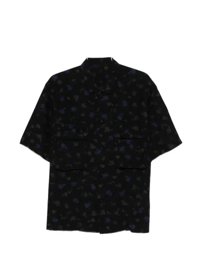Sacai Mens Black Floral-print Short-sleeve Cotton-blend Shirt