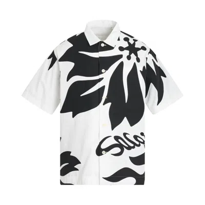 SACAI FLORAL EMBROIDERED PATCH COTTON POPLIN SHIRT